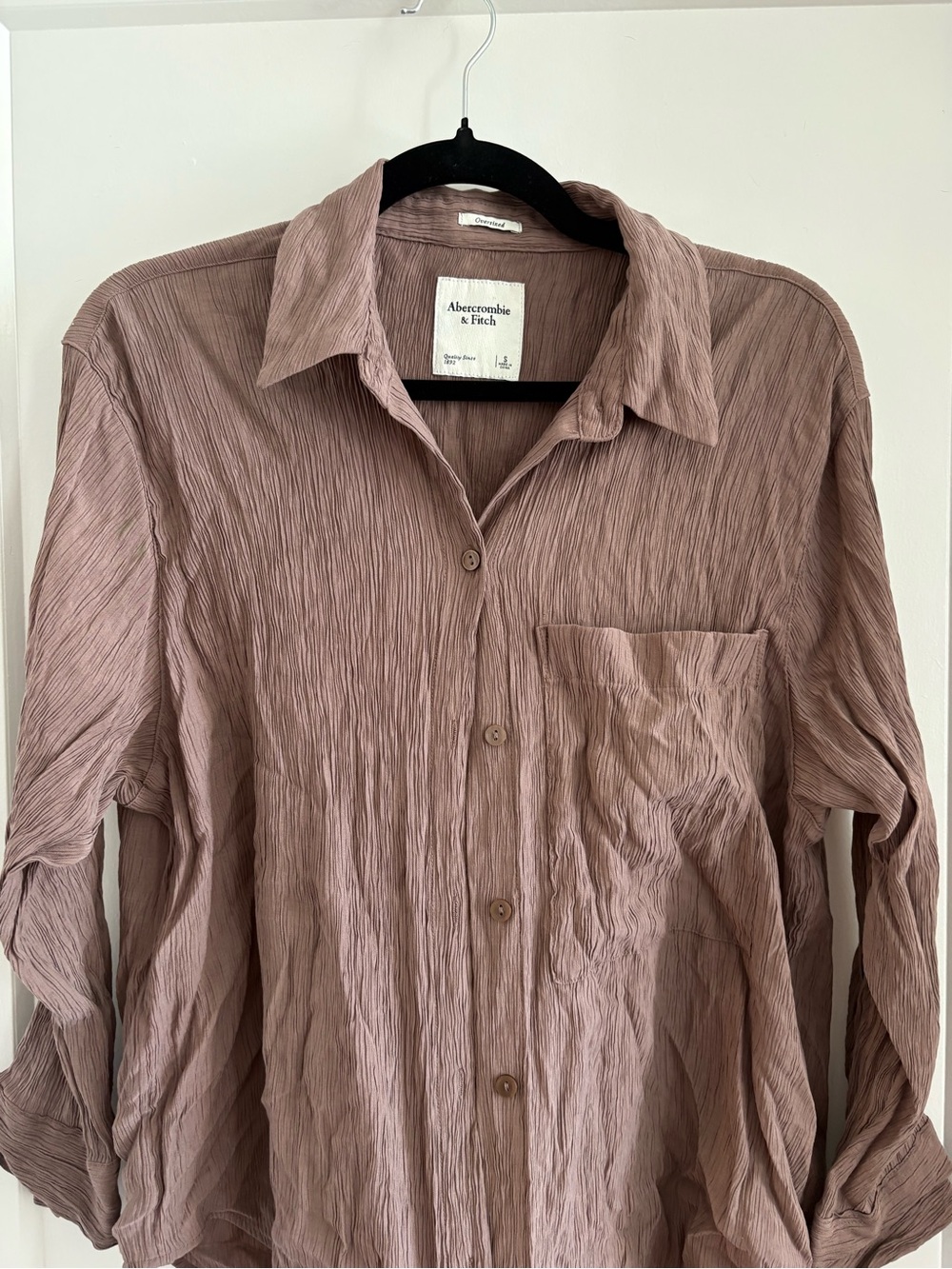 Abercrombie & Fitch Oversized Crinkle Shirt - Mauve Pink